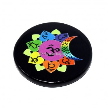 7 Chakra Sanskrit Printed Black Agate Coaster