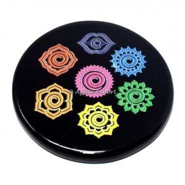 Seven Chakra Printed Black Agate Coaster