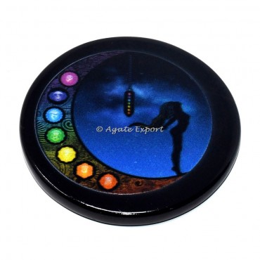 Moon With Chakra Printed Black Agate Coaster