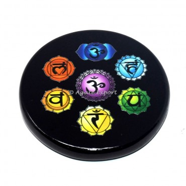 Accent Chakra Sanskrit Printed Black Agate Coaster