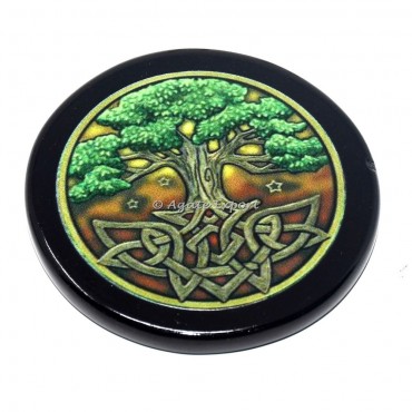 Accent Tree of life Printed Black Agate Coaster
