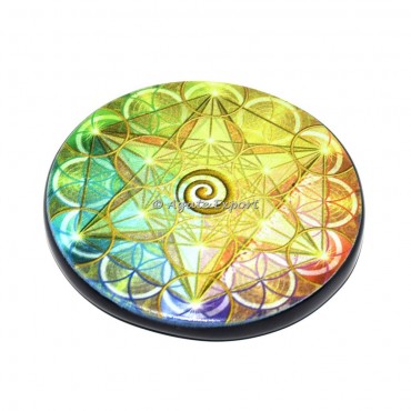 Flower of life with Metatron Black Agate Coaster