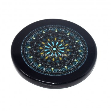 Mandala Black Agate Coaster