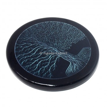 Tree of life black agate coaster