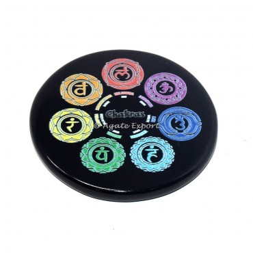 Seven Chakra Black Agate Coaster