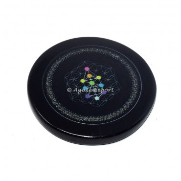 Flower of life with chakras Black Agate Coaster