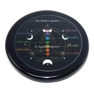Chakra Grid Black Agate Coaster