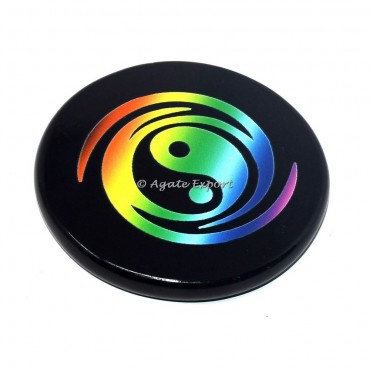 Ying Yang Printed Black Agate Coaster
