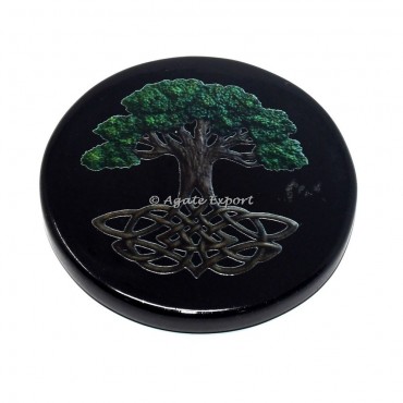 Tree of life Black Agate Coaster