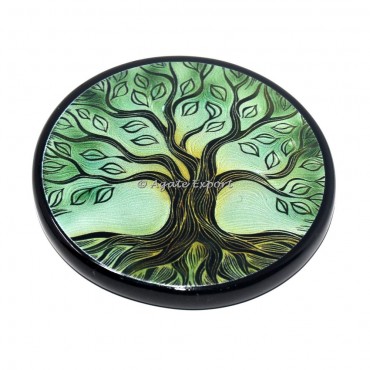 Tree Of life Green Black Agate Coaster