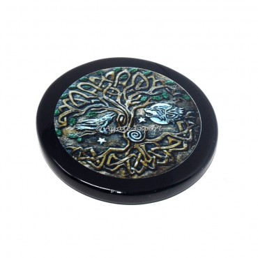 Tree Of Life Printed Black Agate Coaster
