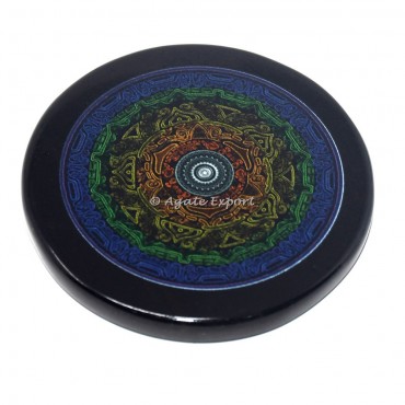 Mandala Black Agate Coaster