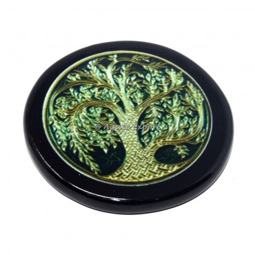 Tree Of Life Printed Black Agate Coaster
