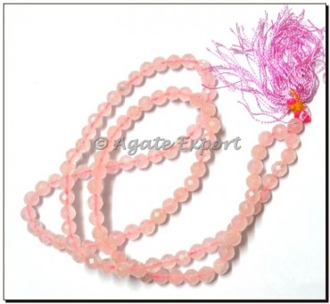 Rose Quartz Faceted Beads Jap Mala