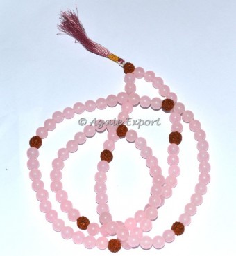 Rose Quartz With Rudraksha Mala