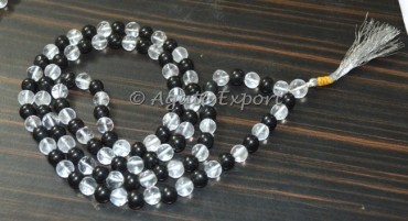 Black Agate With Crystal Quartz Jap Mala