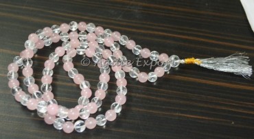 Rose Quartz With Crystal Quartz Mala