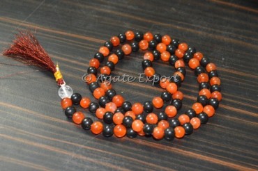 Black Agate With Carnelian Jap Mala