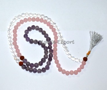 Crystal Quartz-Rose Quartz-Amethyst Jap Mala
