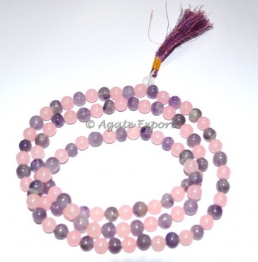 Rose Quartz With Amethyst Jap Mala