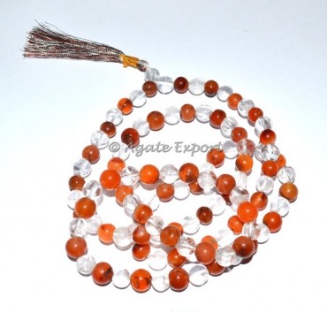 Crystal Quartz With Carnelian Mala
