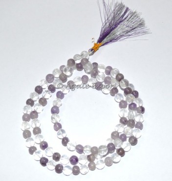 Crystal Quartz With Amethyst Mala