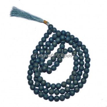 Matte Green Agate Druzy Mala