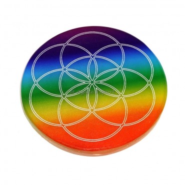 Seed of Life Rainbow Engraved Selenite Charging Plate