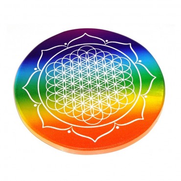 Yantra with Flower of life Engraved Selenite Charging Plate