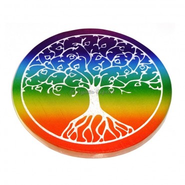 Root Tree Of life Engraved Selenite Charging Plate