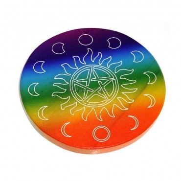 Moon Phase With Sun Engraved Selenite Charging Plate