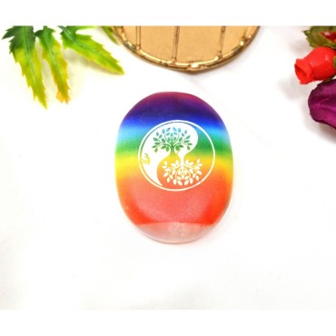 Rainbow Chakra Yin Yang Tree of Life Palm Stone