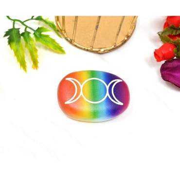 Multi Color Triple Moon Symbol Printed Palm Stone