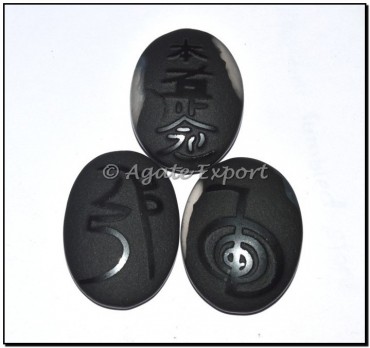 Black Onyx Reiki 1 - 2 Embossed Engraved Stones