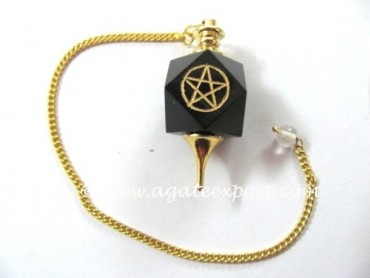 Black Agate Star Carved Pendulums