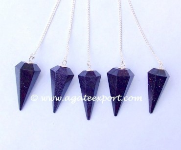 Blue Gold Stone 6 Faceted Pendulums