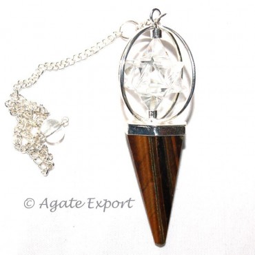 Tiger Eye- Crystal Quartz Merkaba Pendulums