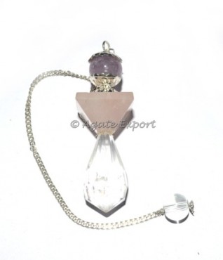 Crystal Quartz With Rose Pyramids Pendulum