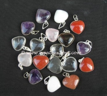 Mix Agate Metal Made Small Hearts Pendants.