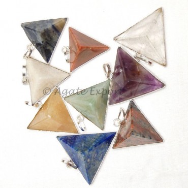 Mix Gemstone Pyramids Metal Made Pendants