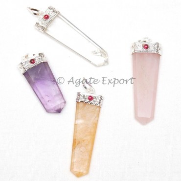 Mix Gemstone Healing Flat Pencil Pendant With Garn