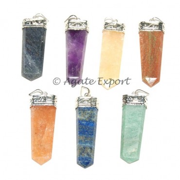 Mix Gemstone Flat Pencil Healing Pendant