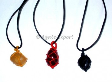 Tumbled Stone Pendants With Lather Cord