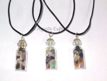 Gemstone Chips Pendants With Lather Cord