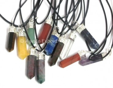 Mix Gemstone Pendant With Leather Cord