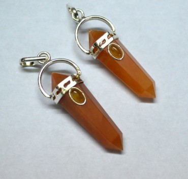 Peach Aventurine Double Point Pendants