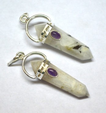 Rainbow Moon Stone Double Point Pendants