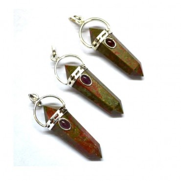 Double Point Unakite Pendats