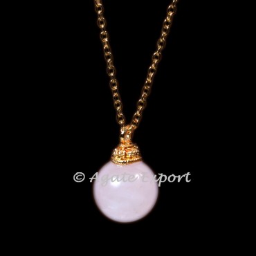 Rose Quartz Ball Pendants with Golden Chain