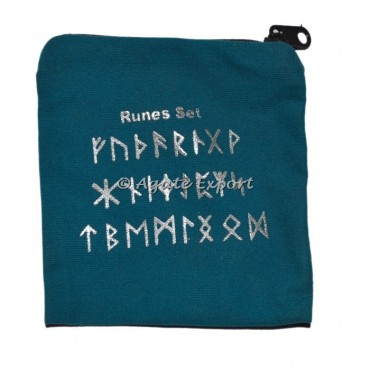 Runes Printed Blue Velvet Pouch